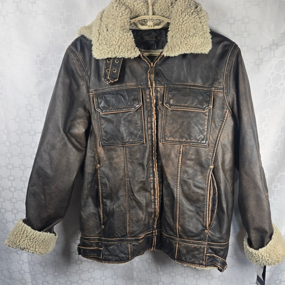Aviation Bomber Jacket Wilson Leather Sherpa Lined Mens Medium Distressed Brown